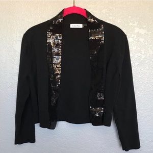 Calvin Klein Open Bolero Sweater Sequin Lapel S